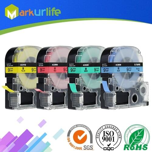 4 Packs Combo 9mm SC9Y SC9R SC9B SC9G Label Cassette Refills Compatible For Epson LabelWorks LC-5WBW for LW-300 LW-400 LW-500