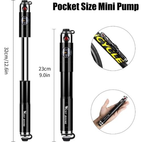 Bicycle Pump Hand Air Pump With Hose Pressure Gauge Aluminum Alloy Portable Hand Pump Schrader & Presta Valve Tire Air Inflator