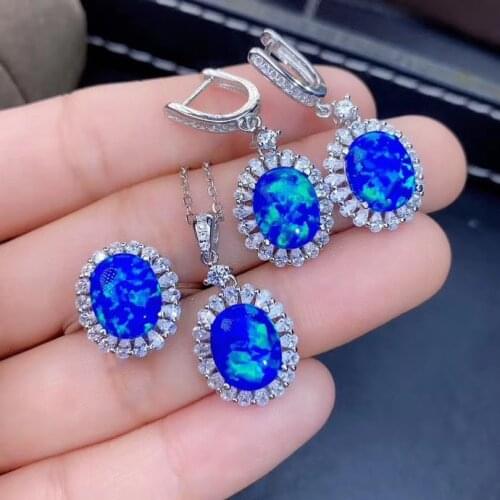 New Arrival Natural Real Opal jewelry set Natural Real Opal 925 sterling silver 1pc pendant,1pc ring,2pcs Earring