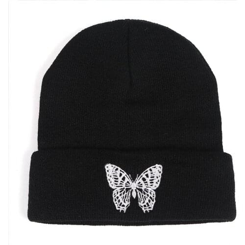 Wholesale Butterfly Embroidery Beanie hat Winter Hats Women Men Solid autumn beanies Knitted Hats Skullcap hip hop wool hats