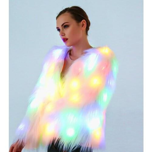 LED Coat Halloween Decorations Western Style Faux Fur Coat Fashion Winter Warm Girl Costume Nightclub Party Christmas Women Gift