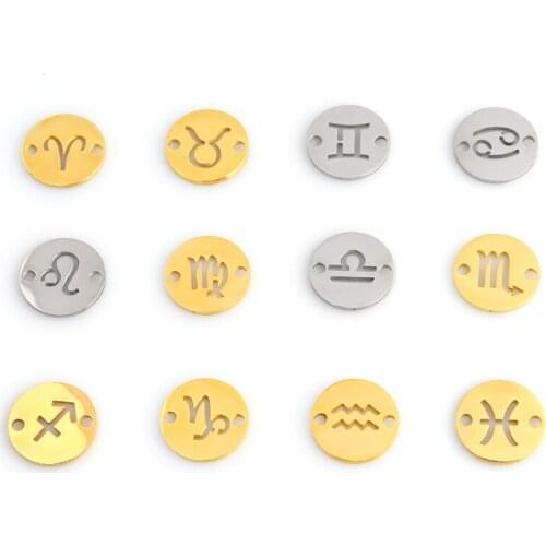 5 Pieces 12 Constellation Charm High polish 100% Stainless Steel Charms Gold color Pendant For DIY Jewelry Making Wholesale