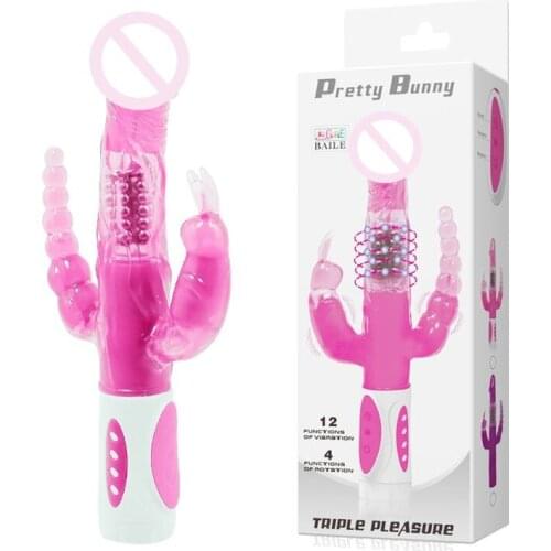 Drop Ship Bunny Triple Pleasure Vibrations & Rotations Anal Sex Rabbit Vibrators for Women Female Masturbator Adult Erotic Toys
