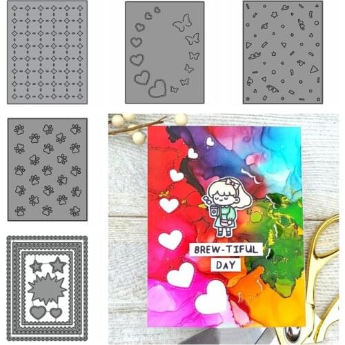 Rectangle Scallop Background Cutting Dies Diamond Love Star Butterflies Paw Decoration Dies DIY Craft Cards Stencil 2021 New