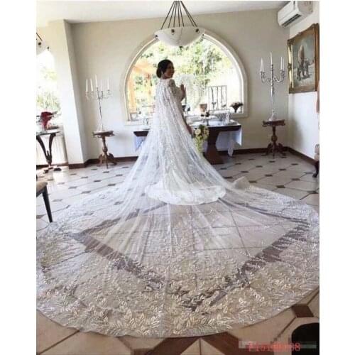 Real Images Bridal Veils 3 Meters Cathedral Length Luxurious Wedding Veils White Ivory Lace Applique Edge With Combs