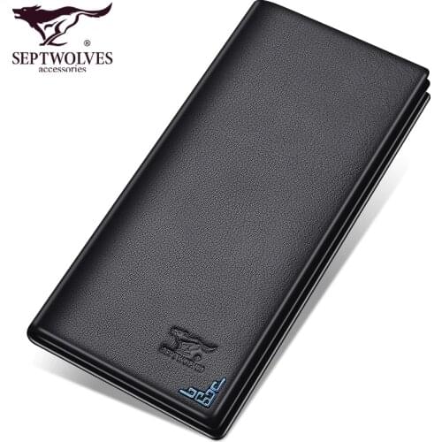 Septwolves Luxury Brand Men Wallets Genuine Leather Long Slim Business Men Card Holder Purse Wallet