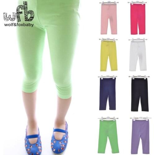 Retail 3-10years 8 color cotton footless girls knee length kid Five pants Cropped clothing kids leggings childrens summer cool