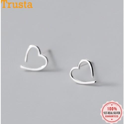 Trustadavis Real 925 Sterling Silver Fashion Sweet Romantic Hollow Heart Stud Earrings For Women School Girl Kids Lady Gift DA63