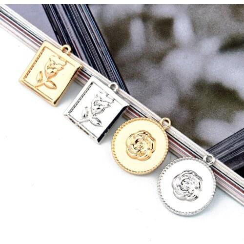 5pcs Vintage Coin Rose Flower Earring Alloy Charms Square Round Pendans Findings Diy Necklace Bracelet Key Pendant Jewelry Make