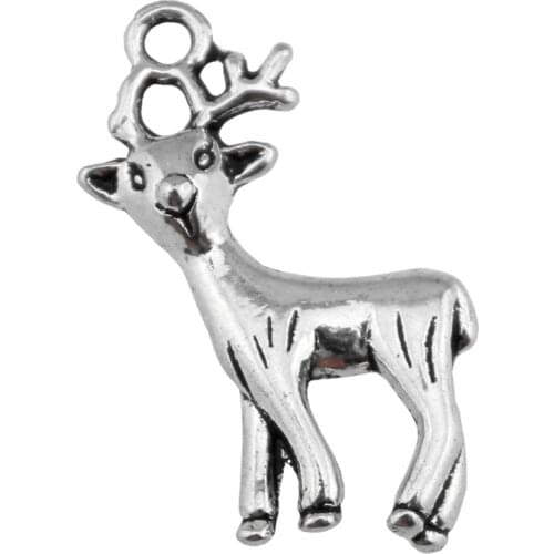 WYSIWYG 10pcs 23x20mm Lucky Christmas Reindeer Deer Charm Pendants For Jewelry Making Antique Silver Color