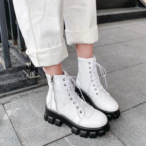 2020 Womens Boots white lace-up Plush Ankle Keep Warm Winter Boots For Women Autumn High Heel Metal Zipper Leather Boots Women