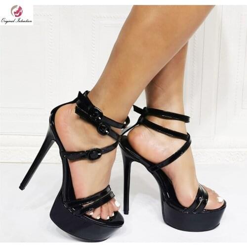 Womens Black Gladiator Buckle Strap Sandals Women 2021 Summer Platform Pumps Thin High Heels Club Party Shoes Ladies Sandalias