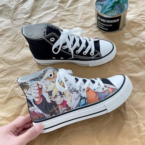 Trend Women Anime Shoes High Top Canvas Sneakers Women Espadrilles Colorful Graffiti Print Women Canvas Shoes zapatillas lona