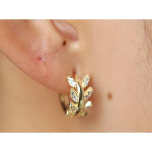 2017 10-12mm mini Zircons High Quality Silver Color circle LEAF Earring Fashion Cubic Zirconia Women Jewelry 925 Sterling silver