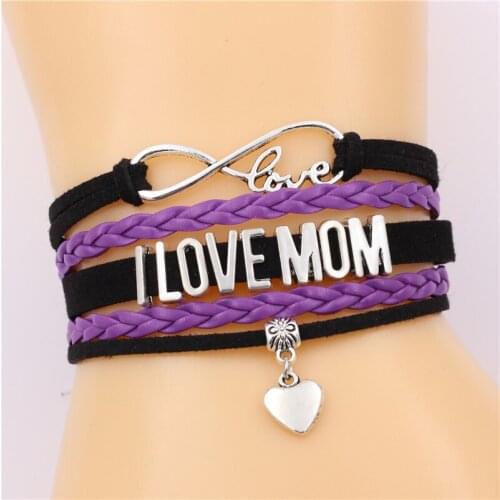 I LOVE MOM letter Bracelet Infinity Love Cute heart charm Handmade Leather Bracelets PUNK Jewelry for women mothers day gift