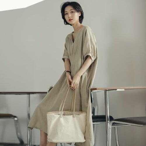 Korean literature and art cotton hemp dress womens 2021 summer new loose and thin age reducing large hemp dress 0306
