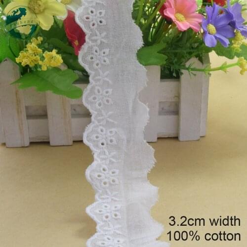 10yards 3.2cm white 100% cotton embroidery lace french lace ribbon fabric guipure diy trims warp knitting sewing Accessories3731