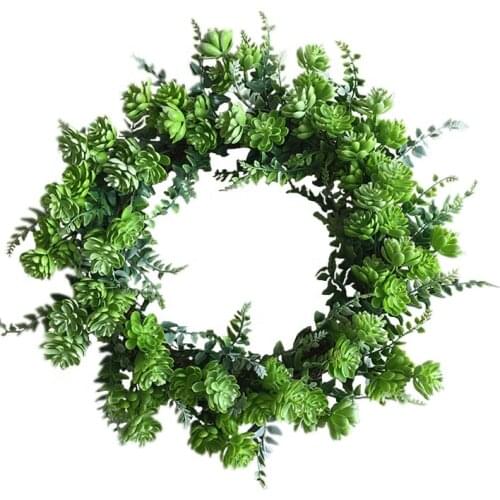 16 Inch Succulent Plants Base Wreath Artificial Plants Front Door Decorations Green Wreath