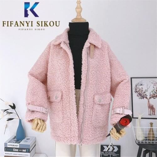 2020 Winter Fur Coat Women Fashion Loose Faux Lamb Wool Fur Jacket Thick Warm Teddy Coat Female Pocket Lapel Lambswool Jackets