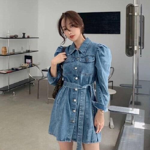 2021 Spring Autumn Womens Denim Jackets Casual Turn-down Collar Sashes Streetwear Asymmetrical Jeans Tops