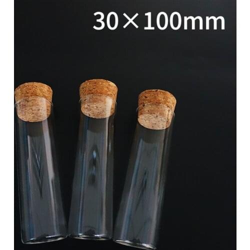 24pcs/lot 30x100mm Flat Bottom Tea Glass Test Tube Drosophila Vials Culture Tube With Cork Stoppers