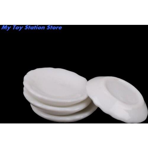 4pcs Miniatures Kitchen Toy 1:12 White Round Dishes Plate Tableware Dolls House Furniture