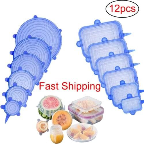 6/12 Pcs Food Silicone Cover Cap Universal Silicone Lids for Cookware Bowl Reusable Stretch Lids Food Wrap Bowl Kitchen Stoppers