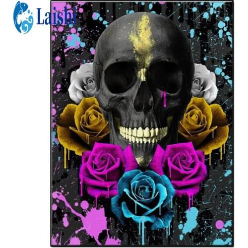 5D DIY Doodle skull and rose flower Diamond Painting Full Square round drill Home Decoration Embroidery Handcraft Art Kit