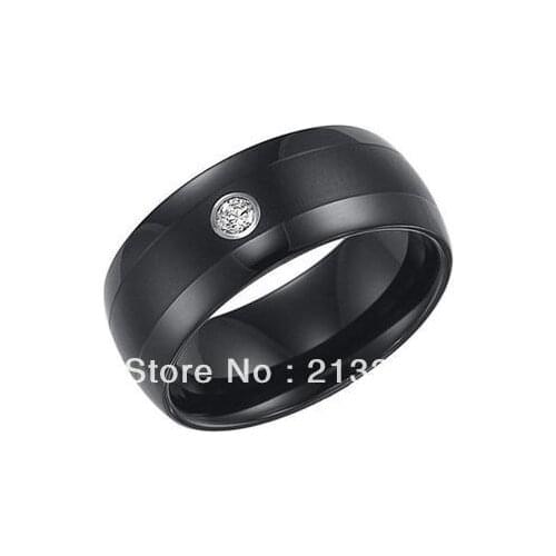Free Shipping Cheap Wholesales Price USA Hot Selling 8mm Black Tungsten Carbide Brushed Cubic Zirconia Inlay Wedding Unisex Ring