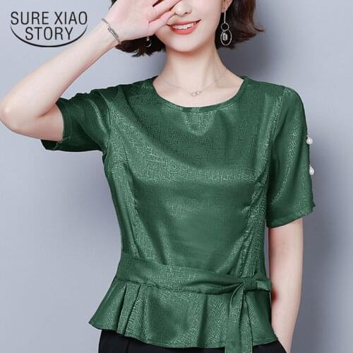 Blusas Short Sleeve Women Tops Blouse O-neck Fashion Summer Chiffon Blouse Plus Size Shirt Solid Office Lady Chic Clothing 10039