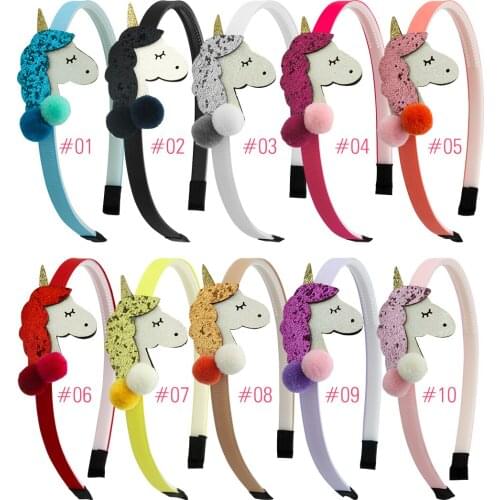 9pcs/set Girls Headbands Unicorn Party Hairbands Glitter Shinny Hair Bands Pom Pom Balls Design Head Hoop Children Headwear