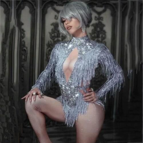 Dropshipping Sparkly Rhinestone Jumpsuit Sexy women singer Stage Dance Costume Dj nightclub bar wear