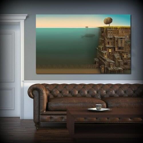 JQHYART Trees Wood Fish Surrealism Artwork Underwater Oil Painting Canvas Print Wall Pictures for Living Room Posters and Prints