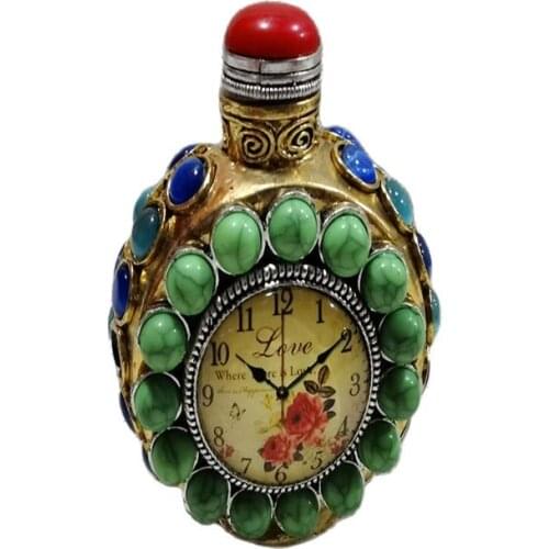 China Old Beijing used old snuff bottle copper Inlaid Turquoise Clock snuff bottle