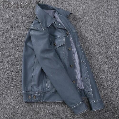 Autumn Winter Genuine Leather Jacket Men Streetweaar Real Leather Coat Man Moto Biker Vintage Sheepskin Jackets Coats LW55