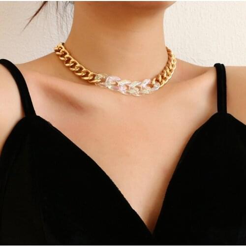Lifefontier Punk Thick Chain Choker Necklace Gold Silver Color Metal Transparent Acrylic Chains Necklaces for Women Jewelry 2021