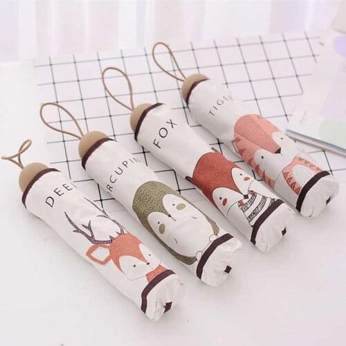 Cute Animal Pattern Umbrella Three Folding Rain Umbrella Women Sunscreen Anti UV Umbrellas Lovely Tiger Fox Deer