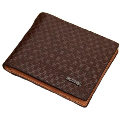 Fashion New Men Wallets Plaid Pattern Cross Brown Quality PU Leather Business Casual Card Holder Purse Wallet Free Shipping