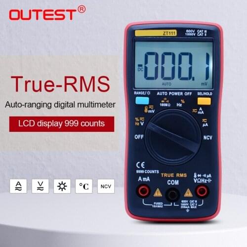 OUTEST ZT111 NCV True-RMS Digital Multimeter Auto Range 9999 counts 100M Ohm Temperature AC/DC Voltage Ammeter Current Meter