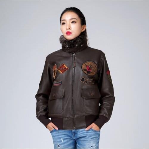 2020 New Men/Wowmen Couple style Genuine sheepskin Leather Pilot Jacket Wool Collar Short Slim Fit Aviator Winter Coats