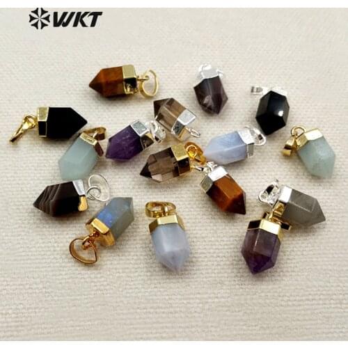 WT-P1279 WKT New Arrivals Multi Color Natural Stone Pendant With Gold And Sivler Color Top Plated For Women Jewelry Making