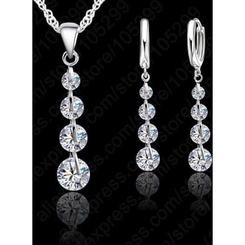 New Arrival Romantic 925 Sterling Silver Link Chain Crystal Pendant Jewelry Set For Women Choker Wedding Jewelry Set