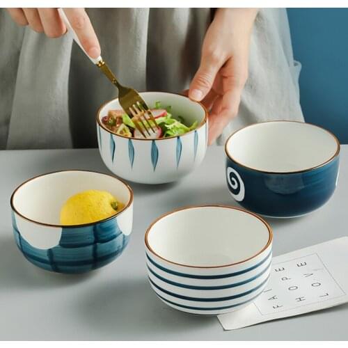 RHE Ceramic salad bowl Japanese hand-painted Dessert Rice bowl Childrens soup bowl Restaurant household tableware