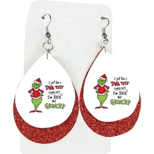 Faux leather earrings cricut 3d grinch christmas party two layers glitter thanks giving gift double bulk order