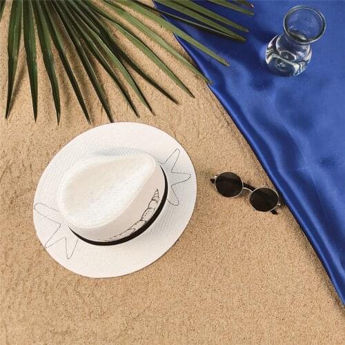 Panama Hat For Women Summer Straw Beach Sun Hat With Fashion 100% Hand Painted Conch Lady Queen Homburg Jazz Hat Size 58CM