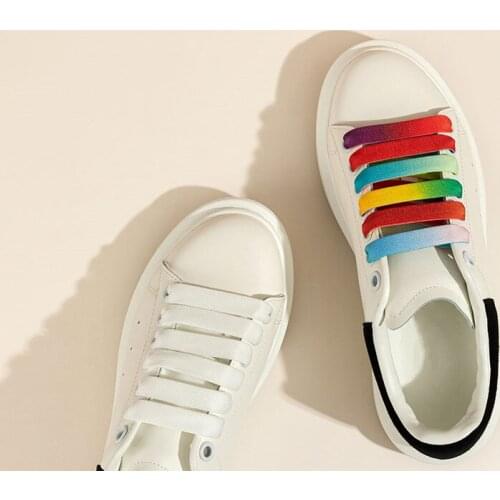 1pair Gradient Color Shoe Laces Rainbow Shoelace Classic Casual White Sports Flat Lace Shoelaces for Sneakers Shoe Accessories