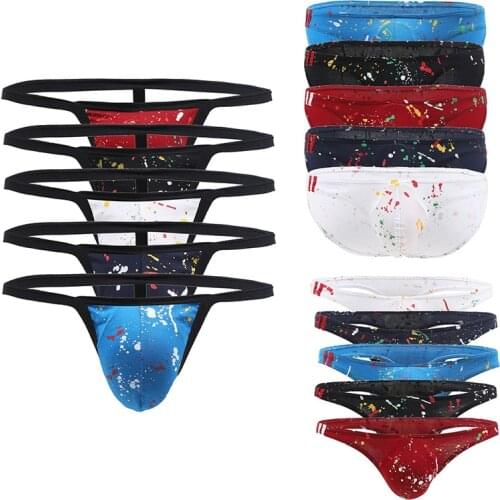 5PCS/Lots Gay Underwear Jock Strap Graffiti Printed Low Waist Thong U-Convex Pouch String Homme Male Underwear Gay G-string