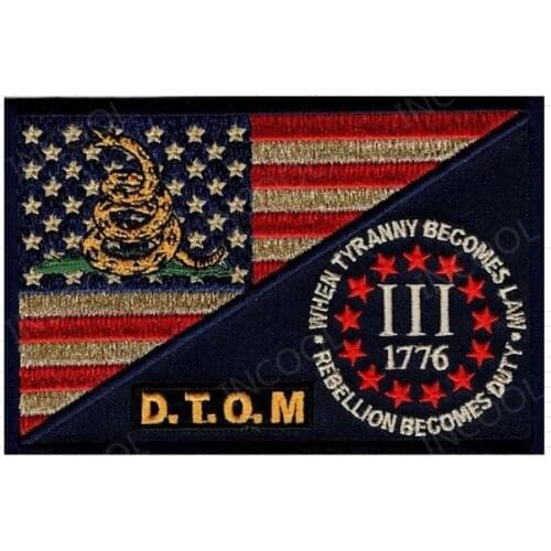 Embroidery Patch USA US Flag Three Percenter Army Military Patches Tactical Applique Embroidered Badges