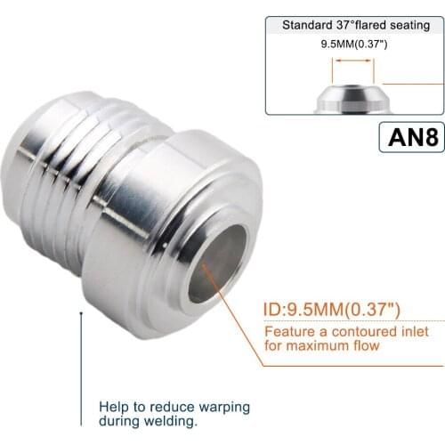 Top Quality Aluminum AN8-AN Straight Male Weld Fitting Adapter Weld Bung Nitrous Hose Fitting Silver JT1508