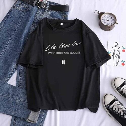 Y2k Tops Summer New Kpop Bangtan Boys T-shirts New Life Goes on Loose Short-sleeved Harajuku Woman Tshirts